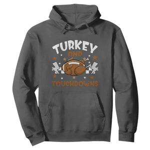 Thanksgiving Turkey And Touchdowns Football Season Hoodie Game Day TS10 Dark Heather Print Your Wear