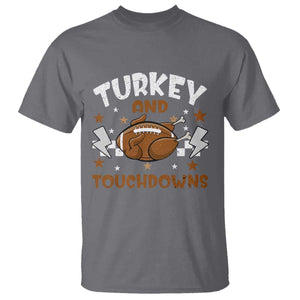 Thanksgiving Turkey And Touchdowns Football Season T Shirt Game Day TS10 Charcoal Print Your Wear