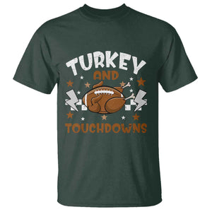 Thanksgiving Turkey And Touchdowns Football Season T Shirt Game Day TS10 Dark Forest Green Print Your Wear