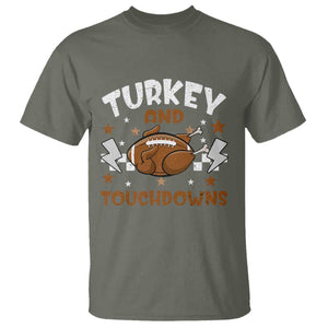 Thanksgiving Turkey And Touchdowns Football Season T Shirt Game Day TS10 Military Green Print Your Wear