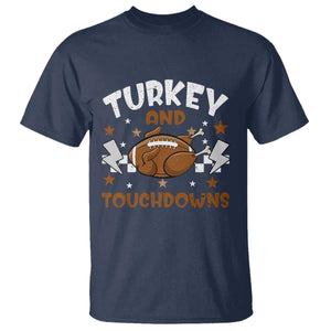 Thanksgiving Turkey And Touchdowns Football Season T Shirt Game Day TS10 Navy Print Your Wear