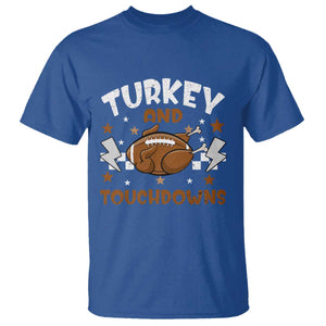 Thanksgiving Turkey And Touchdowns Football Season T Shirt Game Day TS10 Royal Blue Print Your Wear