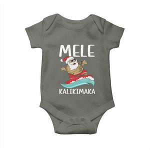 Hawaiian Christmas Baby Onesie Mele Kalikimaka Hawaii Surfing Santa Tropical Beach TS10 Military Green Print Your Wear