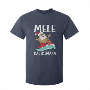 Hawaiian Christmas T Shirt For Kid Mele Kalikimaka Hawaii Surfing Santa Tropical Beach TS10 Navy Print Your Wear