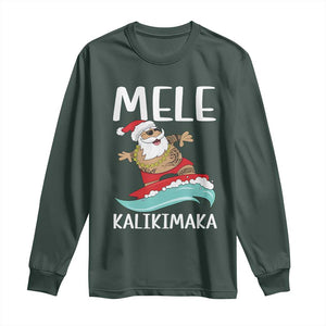 Hawaiian Christmas Long Sleeve Shirt Mele Kalikimaka Hawaii Surfing Santa Tropical Beach TS10 Dark Forest Green Print Your Wear