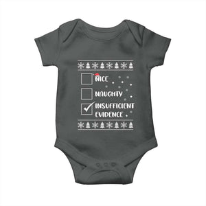 Funny Christmas Santa Baby Onesie Nice Naughty Insufficient Evidence Xmas List TS10 Dark Heather Print Your Wear