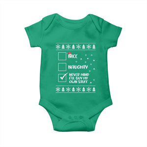 Funny Christmas Santa Baby Onesie Nice Naughty Never Mind I'll Buy My Own Stuff Xmas List TS10 Irish Green Print Your Wear