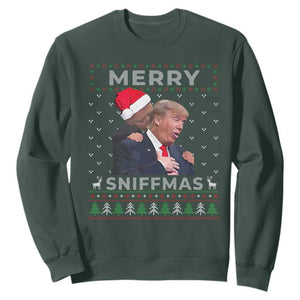 Funny Christmas Trump Sweatshirt Merry Sniffmas Biden Sniffing Trump Ugly Sweater Xmas Dirty TS10 Dark Forest Green Print Your Wear
