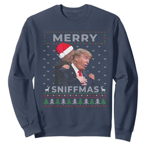 Funny Christmas Trump Sweatshirt Merry Sniffmas Biden Sniffing Trump Ugly Sweater Xmas Dirty TS10 Navy Print Your Wear