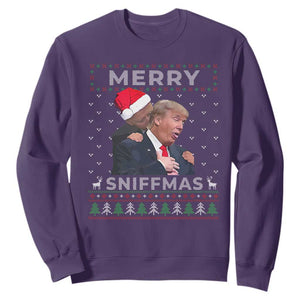 Funny Christmas Trump Sweatshirt Merry Sniffmas Biden Sniffing Trump Ugly Sweater Xmas Dirty TS10 Purple Print Your Wear