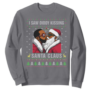 Funny Dirty Christmas Sweatshirt I Saw Diddy Kissing Santa Claus Ugly Xmas Sweater TS10 Charcoal Print Your Wear