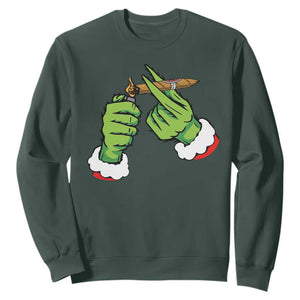 Pothead Christmas Sweatshirt Cannabis Weed Adult Christmas Party TS10 Dark Forest Green Print Your Wear