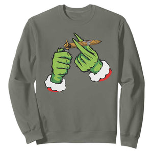 Pothead Christmas Sweatshirt Cannabis Weed Adult Christmas Party TS10 Military Green Print Your Wear