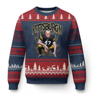 Vintage Pittsburgh Ugly Christmas Sweater Retro Sports Fan Trump 47 Streetwear Bootleg TS10 Navy Red Print Your Wear