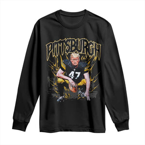 Vintage Pittsburgh Long Sleeve Shirt Retro Sports Fan Trump 47 Streetwear Bootleg TS10 Black Print Your Wear