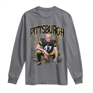 Vintage Pittsburgh Long Sleeve Shirt Retro Sports Fan Trump 47 Streetwear Bootleg TS10 Charcoal Print Your Wear