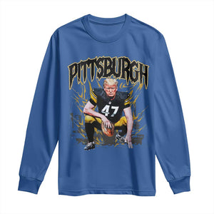 Vintage Pittsburgh Long Sleeve Shirt Retro Sports Fan Trump 47 Streetwear Bootleg TS10 Royal Blue Print Your Wear