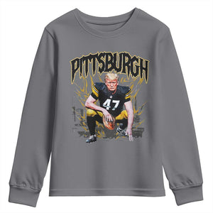 Vintage Pittsburgh Youth Sweatshirt Retro Sports Fan Trump 47 Streetwear Bootleg TS10 Charcoal Print Your Wear