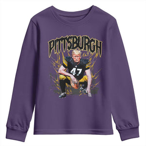 Vintage Pittsburgh Youth Sweatshirt Retro Sports Fan Trump 47 Streetwear Bootleg TS10 Purple Print Your Wear