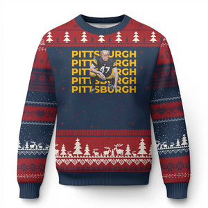 PFS Trump Football Ugly Christmas Sweater Vintage Athletic Sports Fan Game Day TS10 Navy Red Print Your Wear
