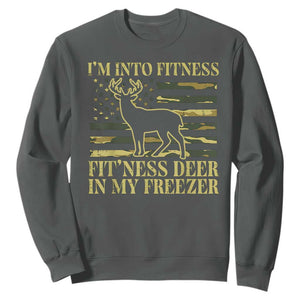 Hunting Sweatshirt I'm Into Fitness Fit'ness Deer In My Freezer Camo Flag TS10 Dark Heather Print Your Wear