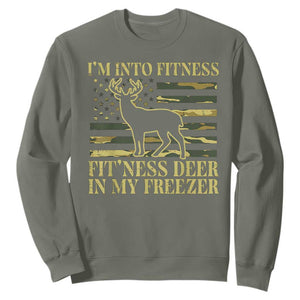 Hunting Sweatshirt I'm Into Fitness Fit'ness Deer In My Freezer Camo Flag TS10 Military Green Print Your Wear
