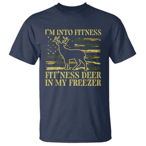 Hunting T Shirt I'm Into Fitness Fit'ness Deer In My Freezer Camo Flag TS10 Navy Print Your Wear