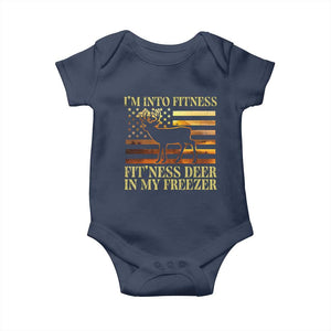 Hunting Baby Onesie I'm Into Fitness Fit'ness Deer In My Freezer American Flag TS10 Navy Print Your Wear