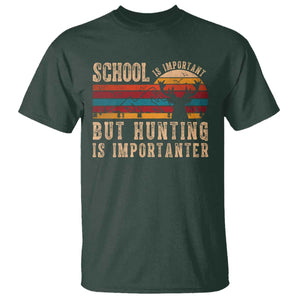 School Is Important But Hunting Is Importanter T Shirt Retro Deer Hunting Boy TS10 Dark Forest Green Print Your Wear