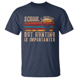 School Is Important But Hunting Is Importanter T Shirt Retro Deer Hunting Boy TS10 Navy Print Your Wear