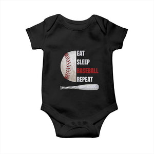 Baseball Player Baby Onesie Retro Funny Eat Sleep Baseball Repeat TS10 Black Print Your Wear