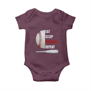 Baseball Player Baby Onesie Retro Funny Eat Sleep Baseball Repeat TS10 Maroon Print Your Wear