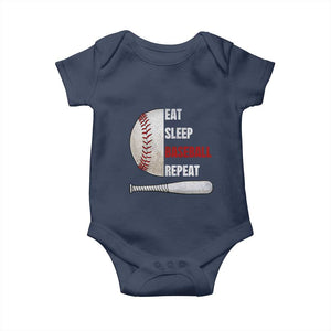 Baseball Player Baby Onesie Retro Funny Eat Sleep Baseball Repeat TS10 Navy Print Your Wear