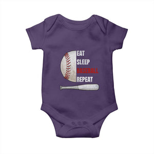Baseball Player Baby Onesie Retro Funny Eat Sleep Baseball Repeat TS10 Purple Print Your Wear
