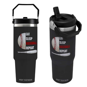 Baseball Player Flip Straw Tumbler Retro Funny Eat Sleep Baseball Repeat TS10 One Size: 30 oz Black Print Your Wear