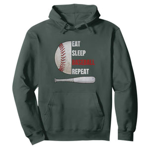 Baseball Player Hoodie Retro Funny Eat Sleep Baseball Repeat TS10 Dark Forest Green Print Your Wear
