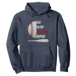 Baseball Player Hoodie Retro Funny Eat Sleep Baseball Repeat TS10 Navy Print Your Wear