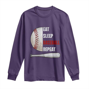 Baseball Player Long Sleeve Shirt Retro Funny Eat Sleep Baseball Repeat TS10 Purple Print Your Wear