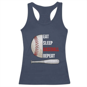 Baseball Player Racerback Tank Top Retro Funny Eat Sleep Baseball Repeat TS10 Navy Print Your Wear