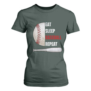 Baseball Player T Shirt For Women Retro Funny Eat Sleep Baseball Repeat TS10 Dark Forest Green Print Your Wear