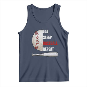 Baseball Player Tank Top Retro Funny Eat Sleep Baseball Repeat TS10 Navy Print Your Wear