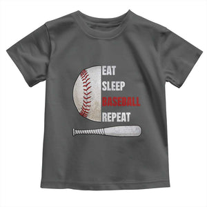 Baseball Player Toddler T Shirt Retro Funny Eat Sleep Baseball Repeat TS10 Dark Heather Print Your Wear