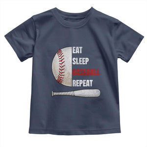 Baseball Player Toddler T Shirt Retro Funny Eat Sleep Baseball Repeat TS10 Navy Print Your Wear