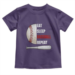 Baseball Player Toddler T Shirt Retro Funny Eat Sleep Baseball Repeat TS10 Purple Print Your Wear