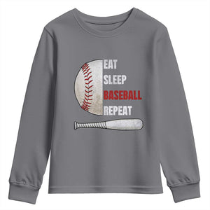 Baseball Player Youth Sweatshirt Retro Funny Eat Sleep Baseball Repeat TS10 Charcoal Print Your Wear