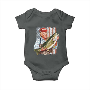 Patriotic Fisherman Baby Onesie American Flag Bass Fish Fisherman Trump TS10 Dark Heather Print Your Wear