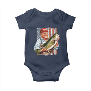 Patriotic Fisherman Baby Onesie American Flag Bass Fish Fisherman Trump TS10 Navy Print Your Wear