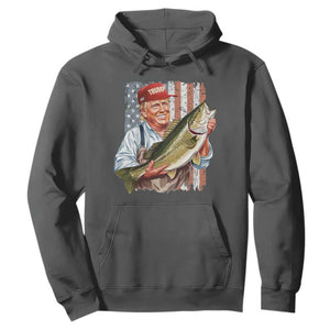 Patriotic Fisherman Hoodie American Flag Bass Fish Fisherman Trump TS10 Dark Heather Print Your Wear