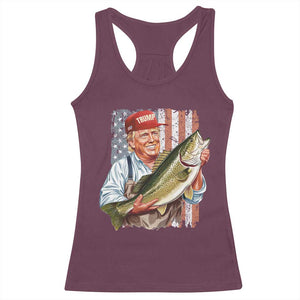 Patriotic Fisherman Racerback Tank Top American Flag Bass Fish Fisherman Trump TS10 Maroon Print Your Wear