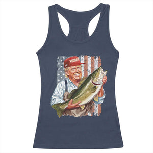 Patriotic Fisherman Racerback Tank Top American Flag Bass Fish Fisherman Trump TS10 Navy Print Your Wear